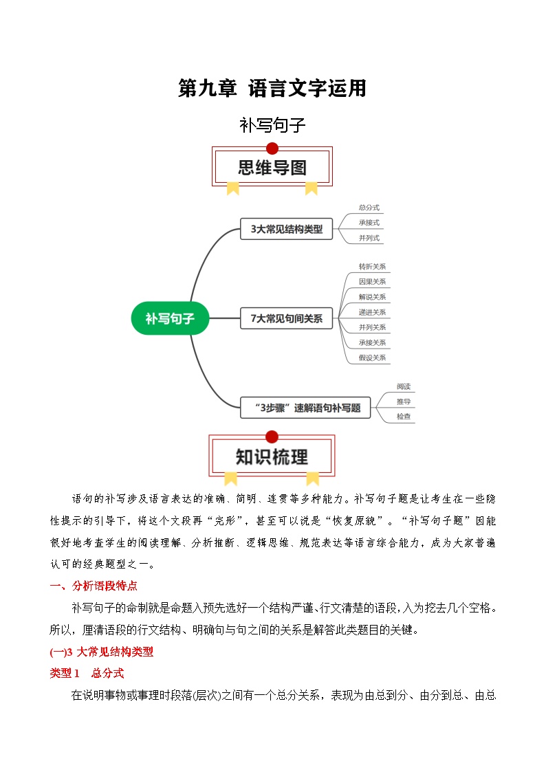 2025年高考语文复习知识清单第九章语言文字运用专题06：补写句子(学生版+解析)-2025年高考语文知识清单