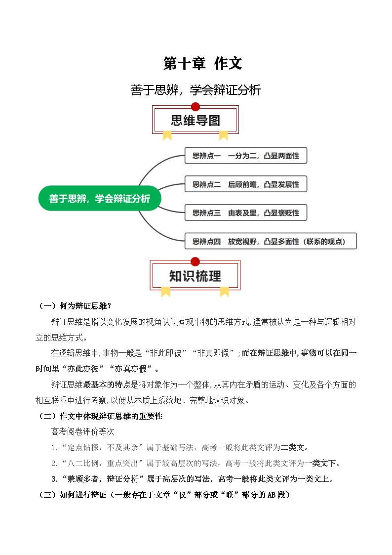 2025年高考语文复习知识清单第十章作文专题07：议论文：善于思辨，学会辩证分析(学生版+解析)