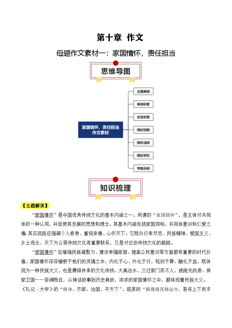 2025年高考语文复习知识清单第十章作文专题一3：母题作文素材一家国情怀，责任担当(学生版+解析)