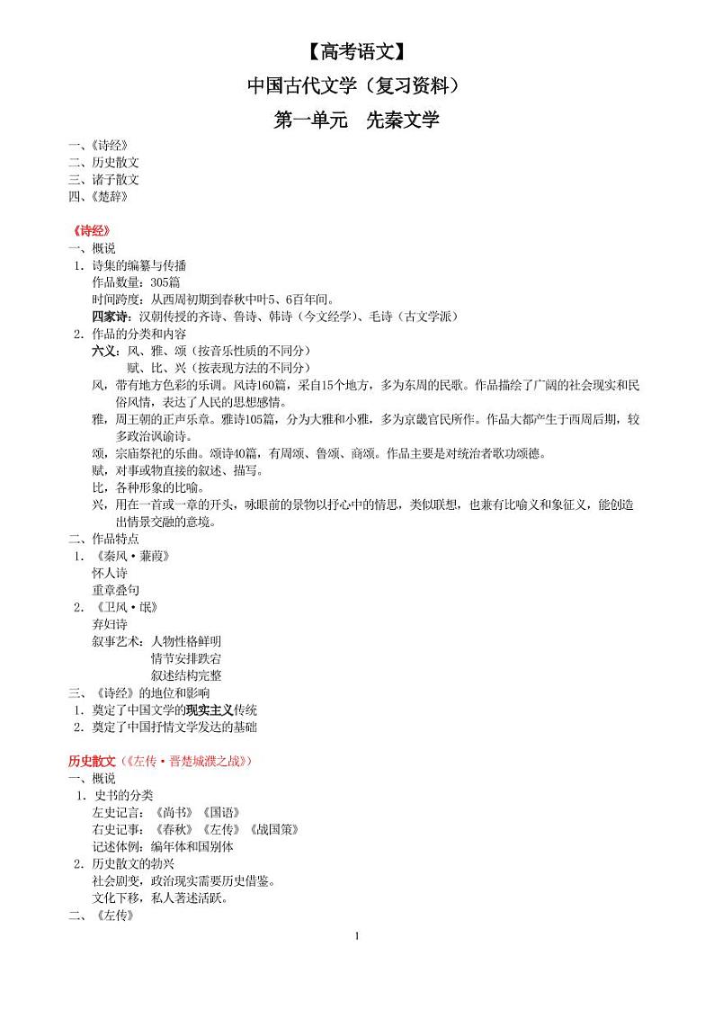 【高考语文】中国古代文学(复习资料)-学案01