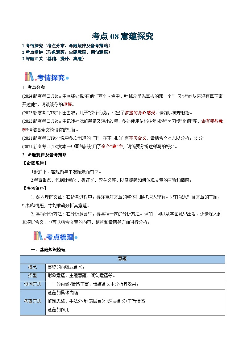 考点08 意蕴探究-备战2025年高考语文一轮复习考点帮(新高考通用)(解析版)第1页