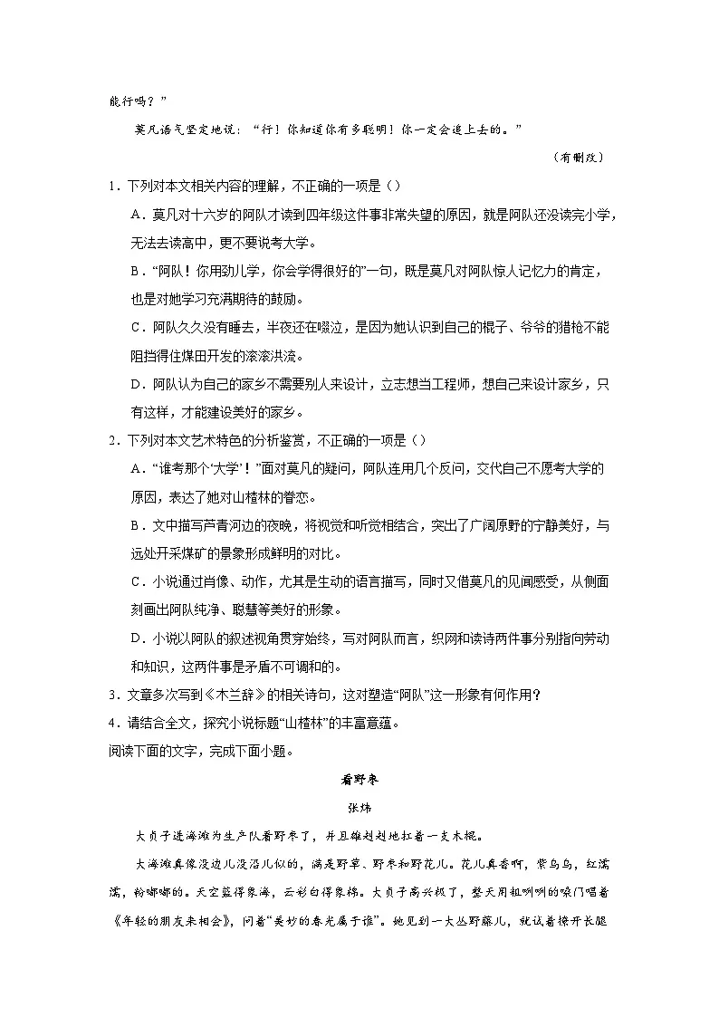 2025届高考语文复习:小说阅读(含答案)训练 (10)第3页