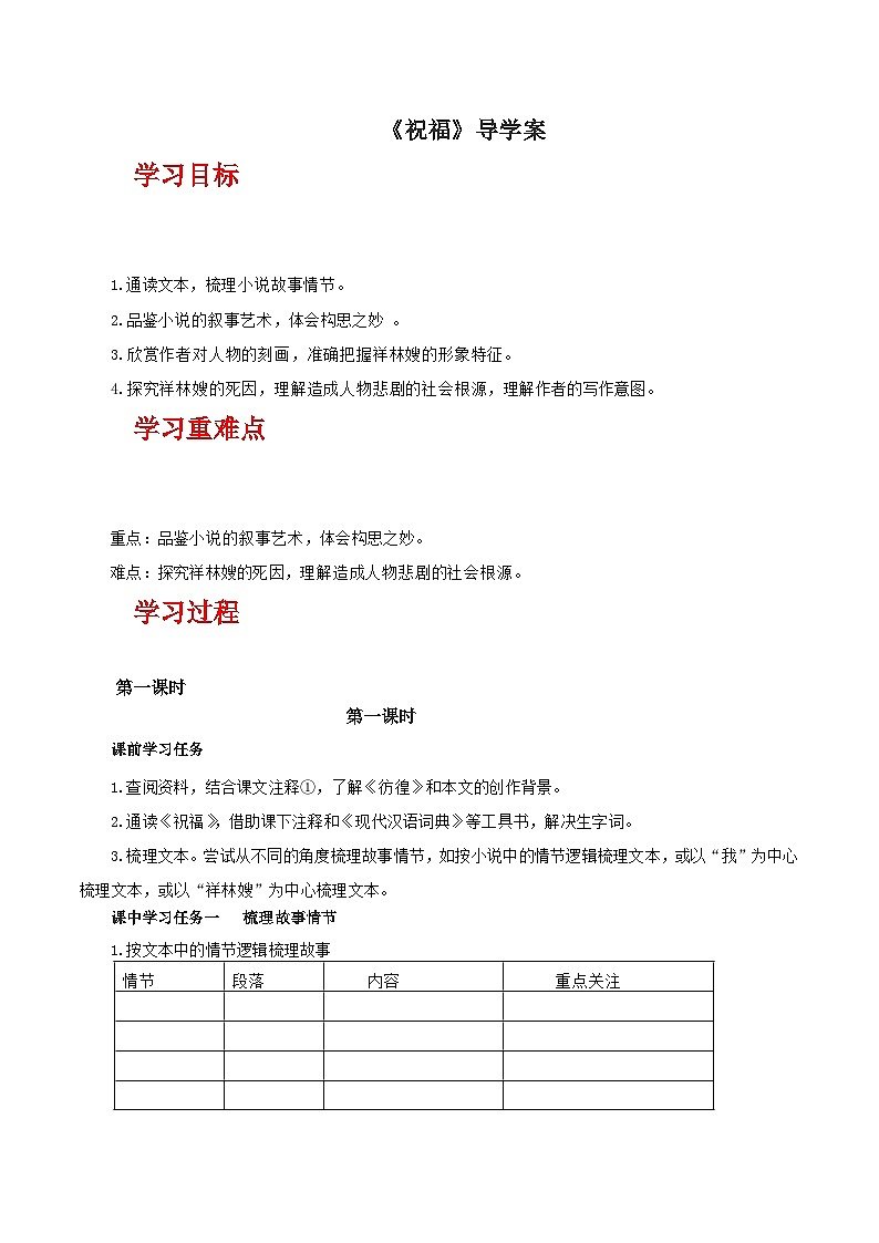 人教統(tǒng)編版高中語文必修下冊12《祝?！罚▽?dǎo)學(xué)案）第1頁