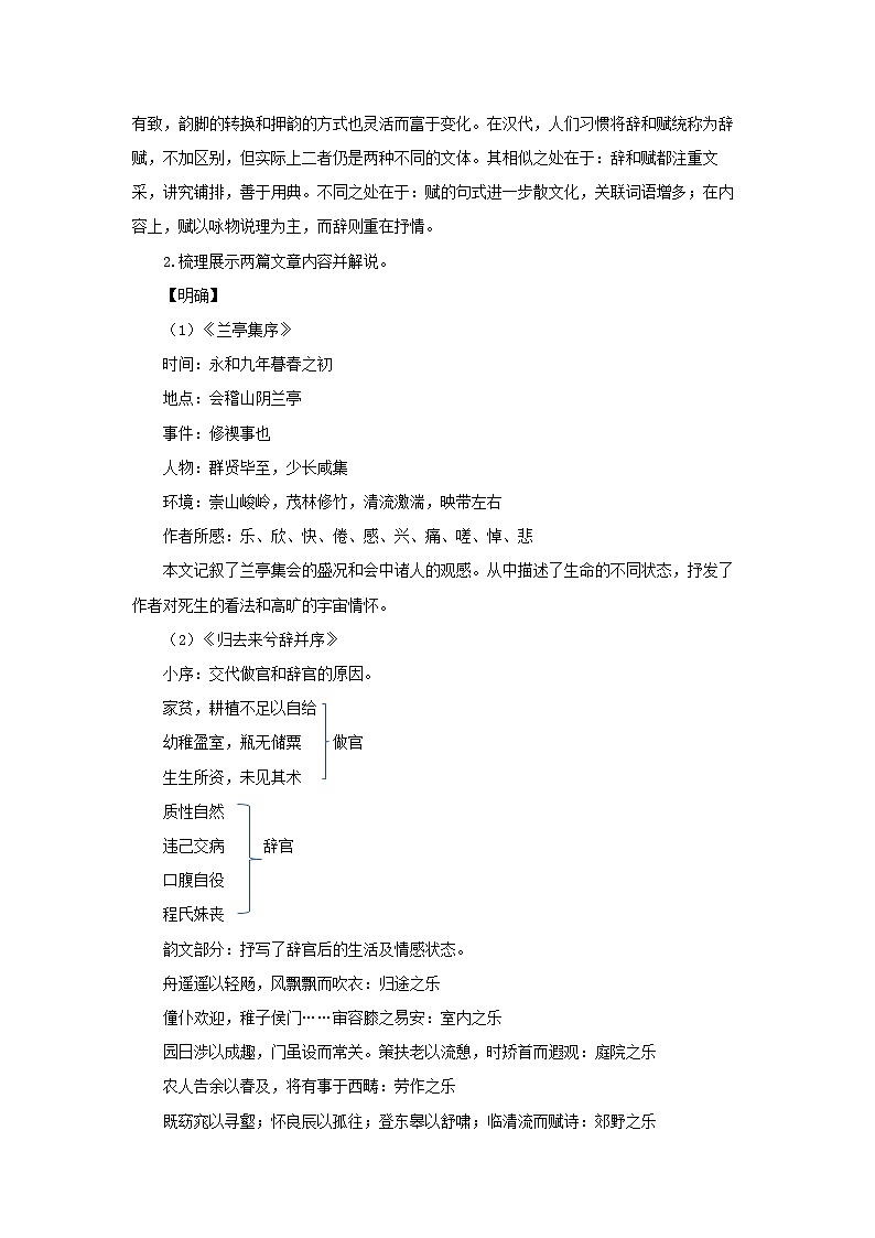 高中语文人教统编版选择性必修下册《兰亭集序》《归去来兮辞》比较阅读 教案02