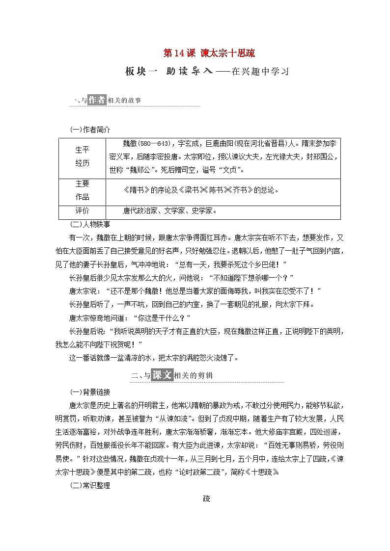 高中语文第四专题第14课谏太宗十思疏教学案苏教版必修第1页