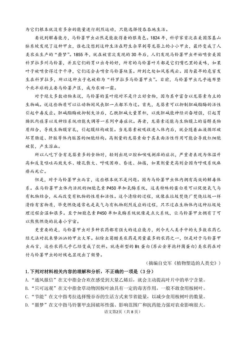 广东省汕头市金山中学2024~2025学年高三(上)期中语文试卷(含答案)02