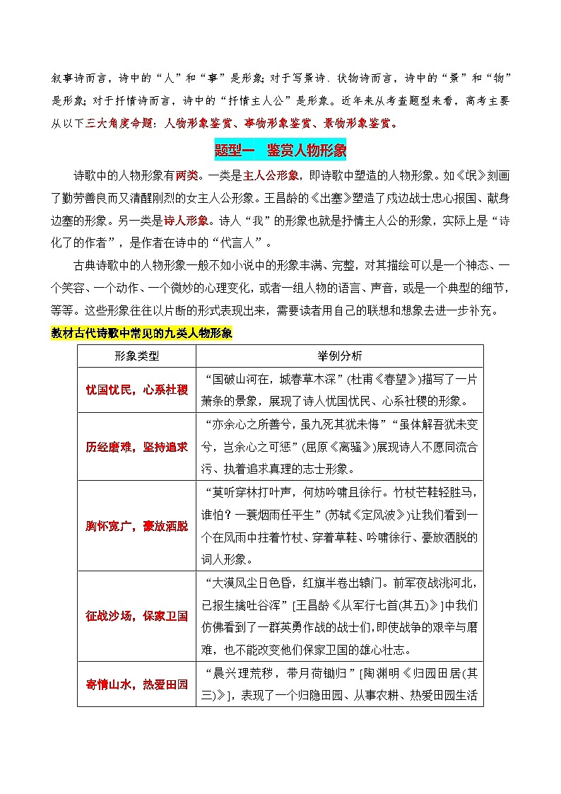第2节 鉴赏诗歌的形象-【口袋书】2024年高考语文一轮复习知识清单(全国通用)(原卷版)第2页