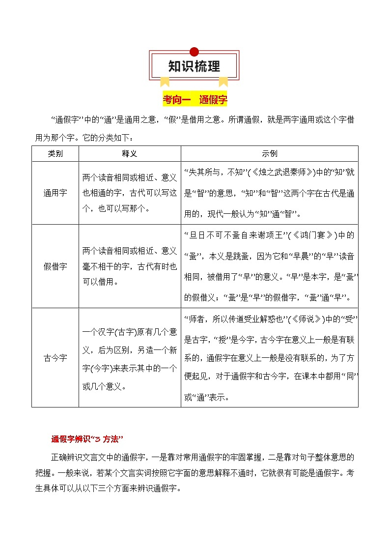 第3节 通假字、古今异义、偏义复词、词类活用、一词多义-【口袋书】2024年高考语文一轮复习知识清单(全国通用)(原卷版)第2页