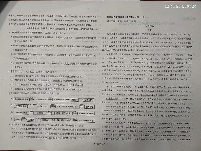 山东省德州市优高联盟九校2024-2025学年高三上学期10月联考语文试题02