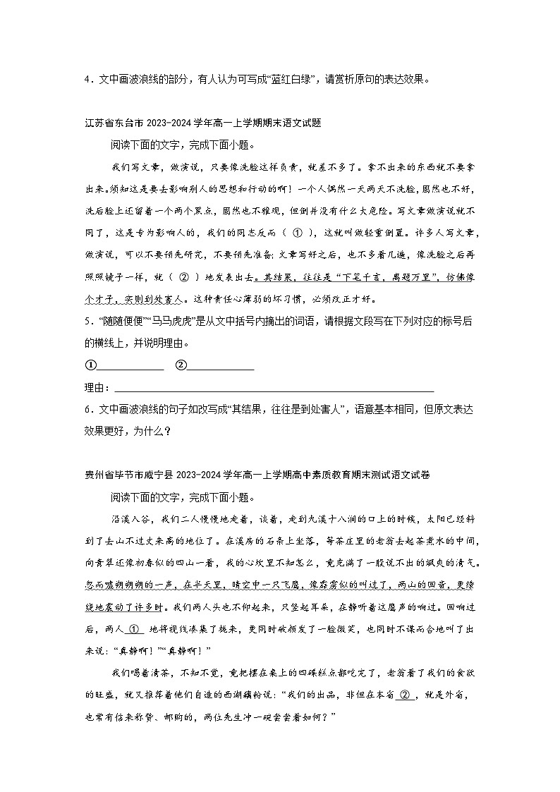 2024-2025学年高一上学期语文期末复习考点专练-语言文字运用之表达效果第2页