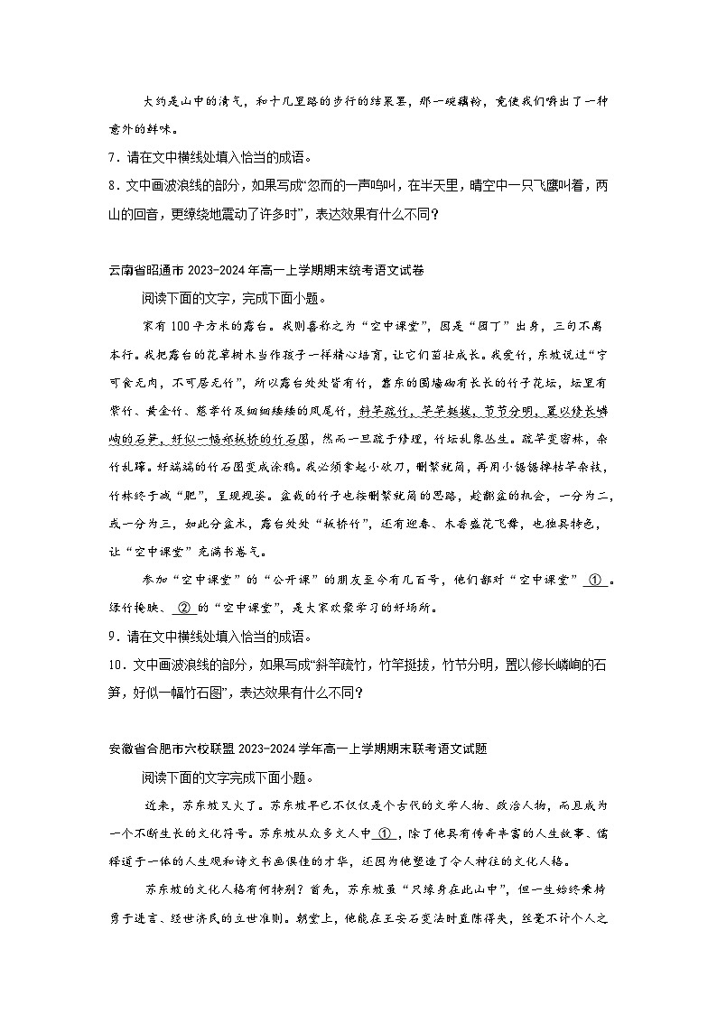 2024-2025学年高一上学期语文期末复习考点专练-语言文字运用之表达效果第3页