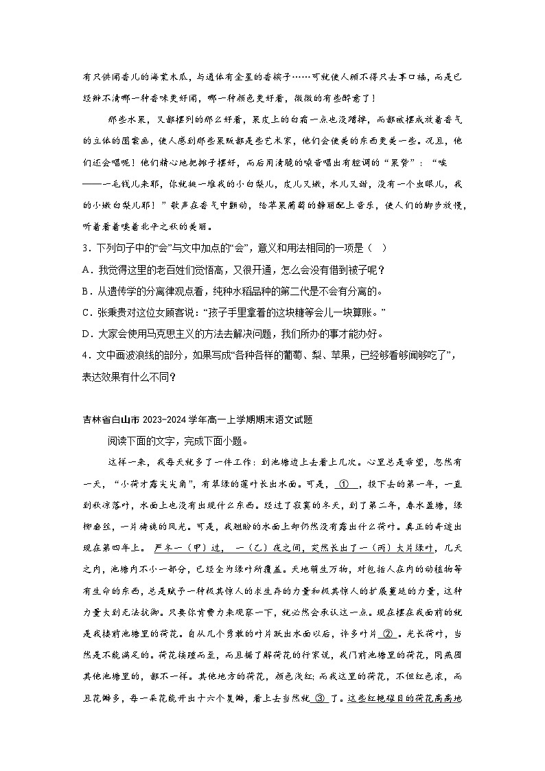2024-2025学年高一上学期语文期末复习考点专练-语言文字运用之词语语境义第2页