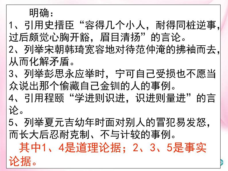 人教版 (新课标)高中语文 必修三《学会宽容__学习选择和使用论据》精品课件第4页