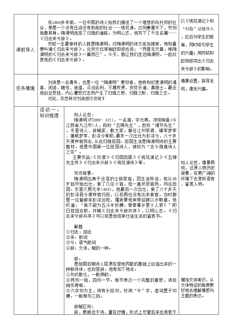 高中语文人教统编版选择性必修下册3.2.2《归去来兮辞并序》精品教案第2页