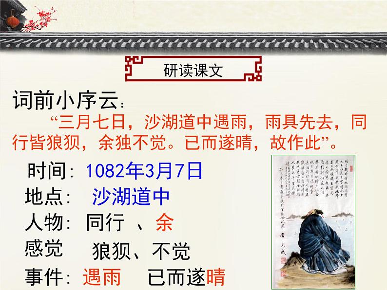 人教版 (新课标)高中语文 必修四《定风波 莫听穿林打叶声》优质课件第7页