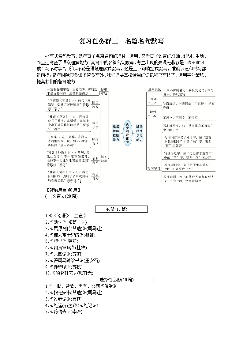 2025年高中语文全程复习规划(统编版) 复习任务群三 名篇名句默写(练习)第1页