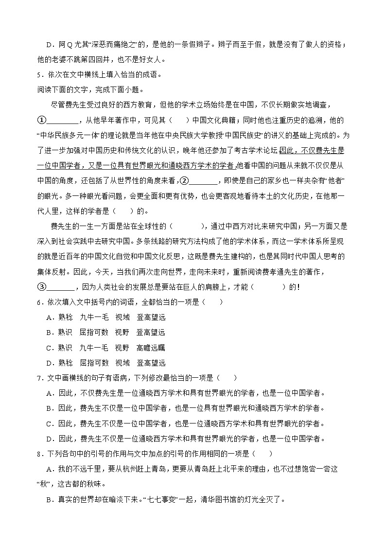 高中语文高一部编版期末复习专题:标点符号使用基础练习第3页