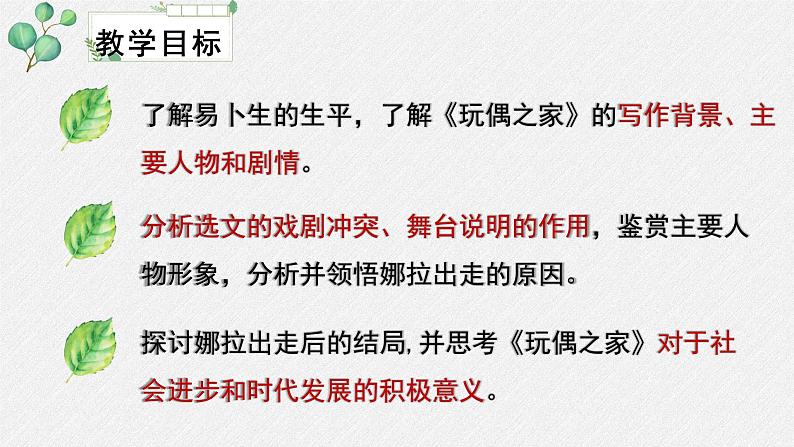 人教统编版高中语文选择性必修中册 第四单元 12*《玩偶之家(节选)》名师教学课件第3页
