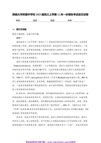 2025届重庆市西南大学附属中学校高三上12月一诊模拟考试语文试卷(含答案)