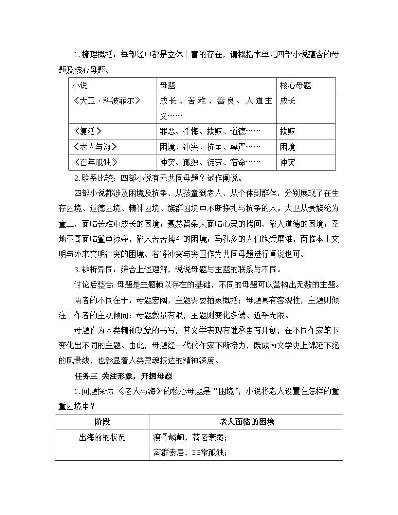 高中语文 人教统编版 选择性必修上册《【阅读专题1】母题与主题:阐释小说的意义》教学设计第2页