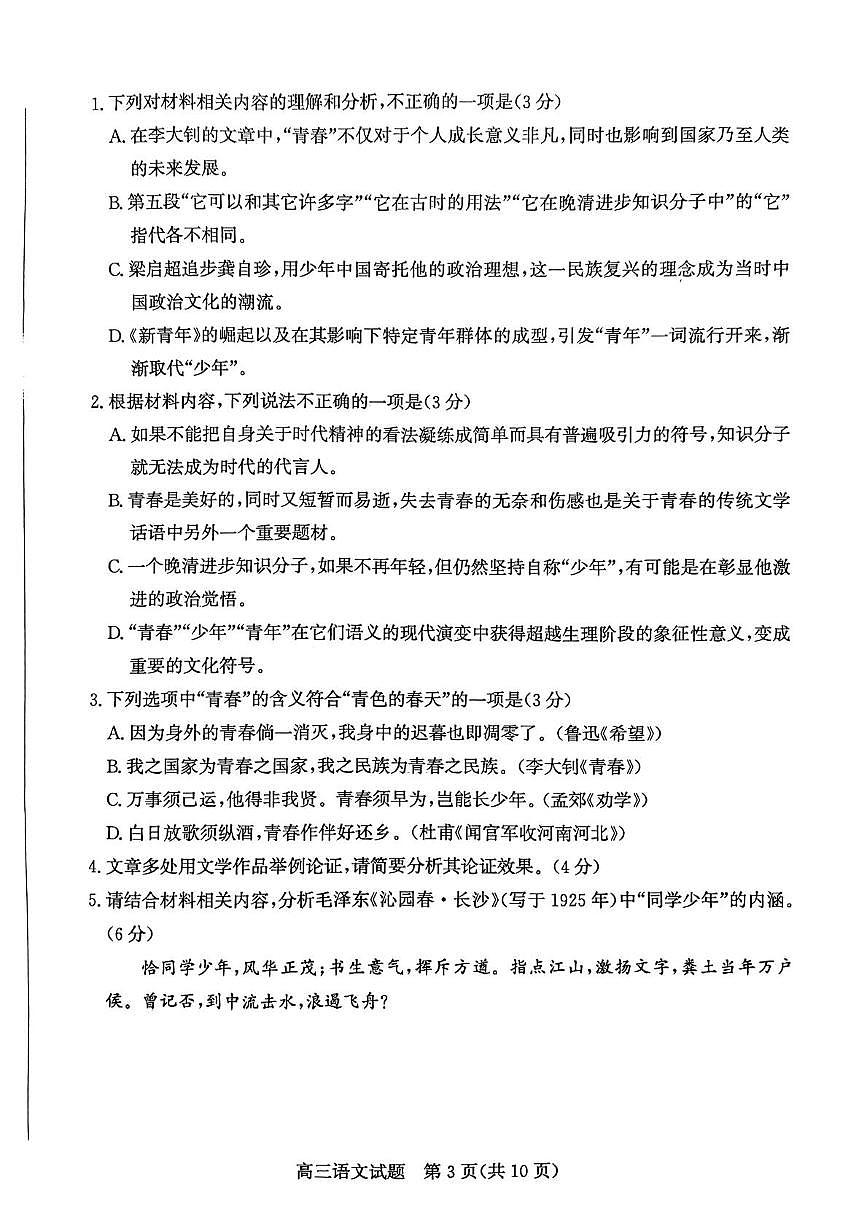 山東省濱州市2025屆高三上學(xué)期1月期末考-語(yǔ)文試卷+答案第3頁(yè)