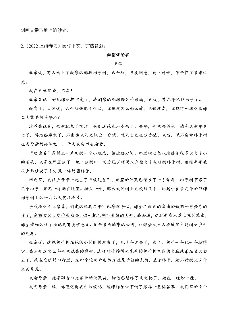 重点题14 文学作品阅读——细节描写赏析-备战2025年高考语文重点题型专练(上海专用)(原卷版)第3页