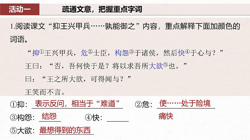 第1课 (2)齐桓晋文之事 课时2-2024-2025学年高中语文下册教学课件(部编版必修下册)第6页