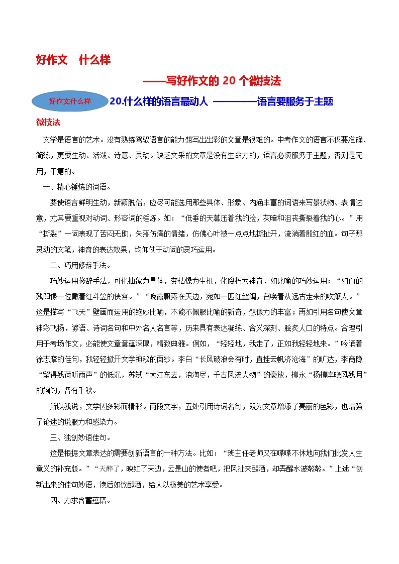 微技法20 什么样的语言最动人（语言要服务于主题）-【好作文什么样】写好作文的20个微技法