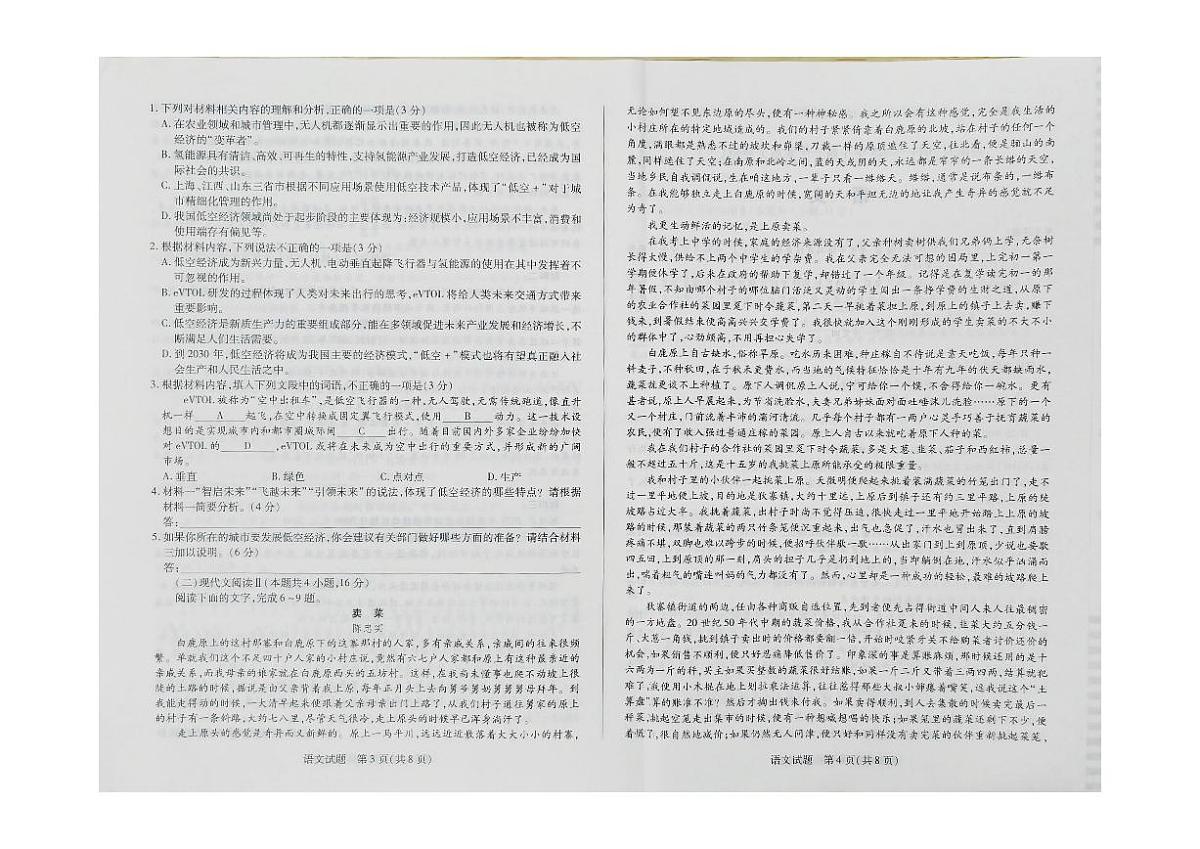 海南省2024-2025学年高三上学期学业水平诊断(一)语文试卷第2页