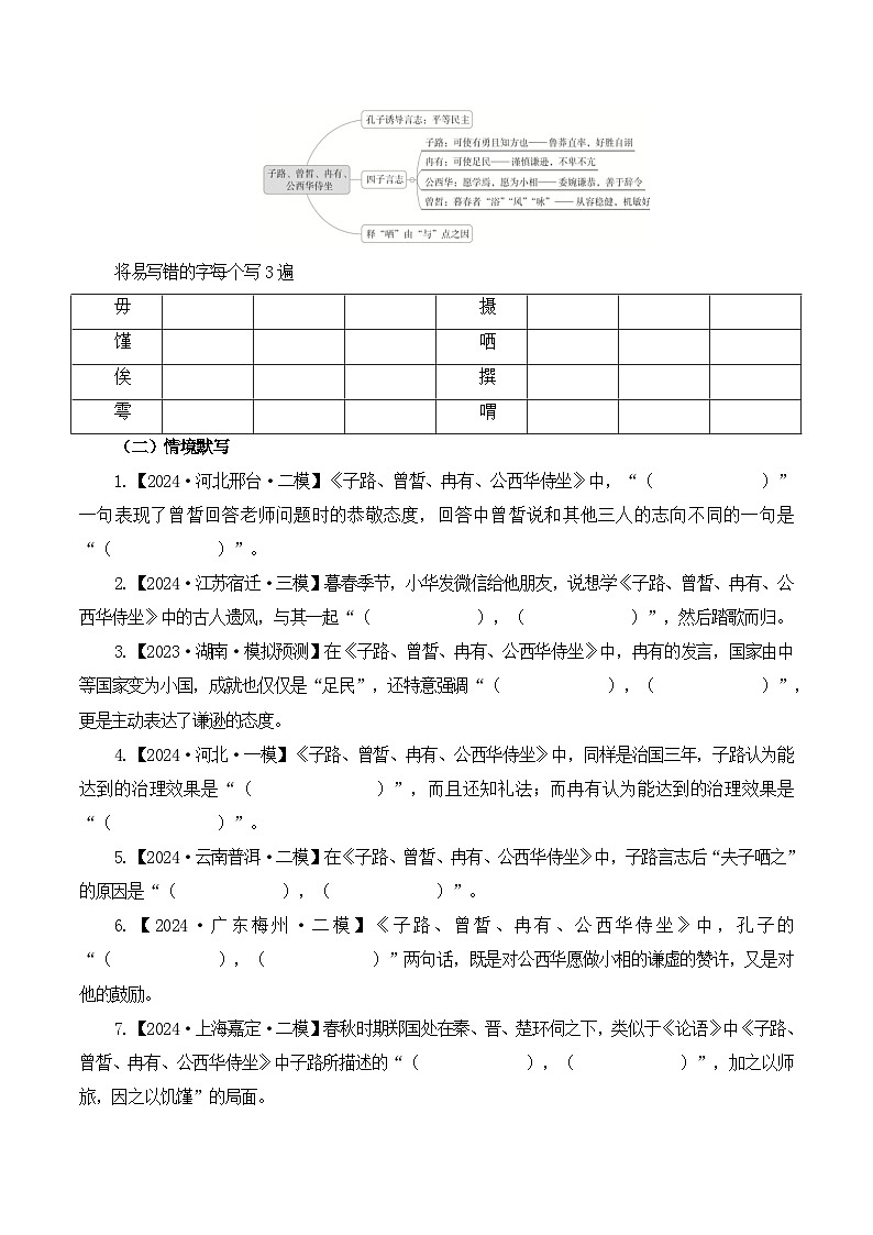 第11篇《子路、曾皙、冉有、公西华侍坐》(原卷版)第2页