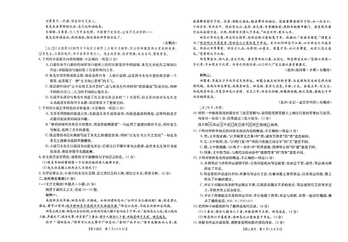 2024届河南省新乡市高三第三次模拟试卷-语文(含答案)第3页