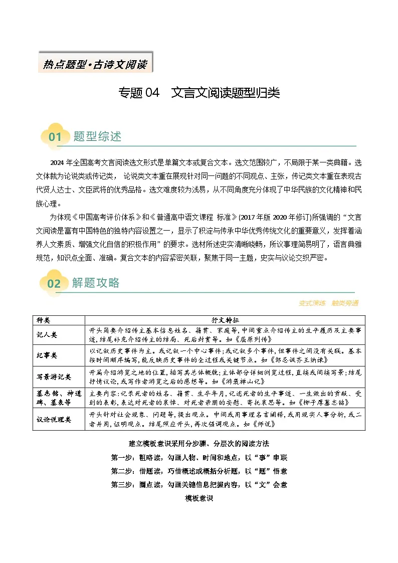2025年高考语文二轮热点题型归纳与变式演练(新高考通用)专题04文言文阅读题型归类(学生版)第1页