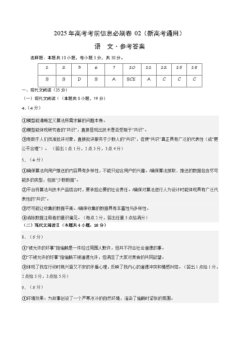 信息必刷卷02(新高考I卷专用)参考答案第1页