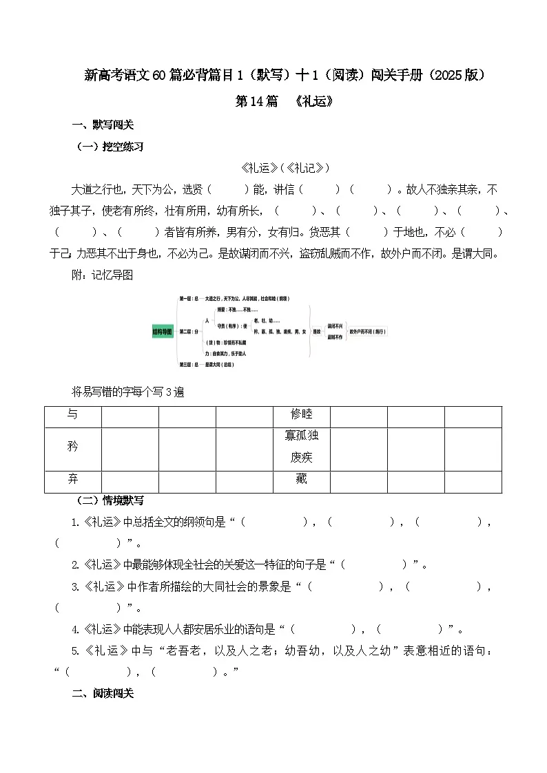 第14篇《礼运》(原卷版)第1页