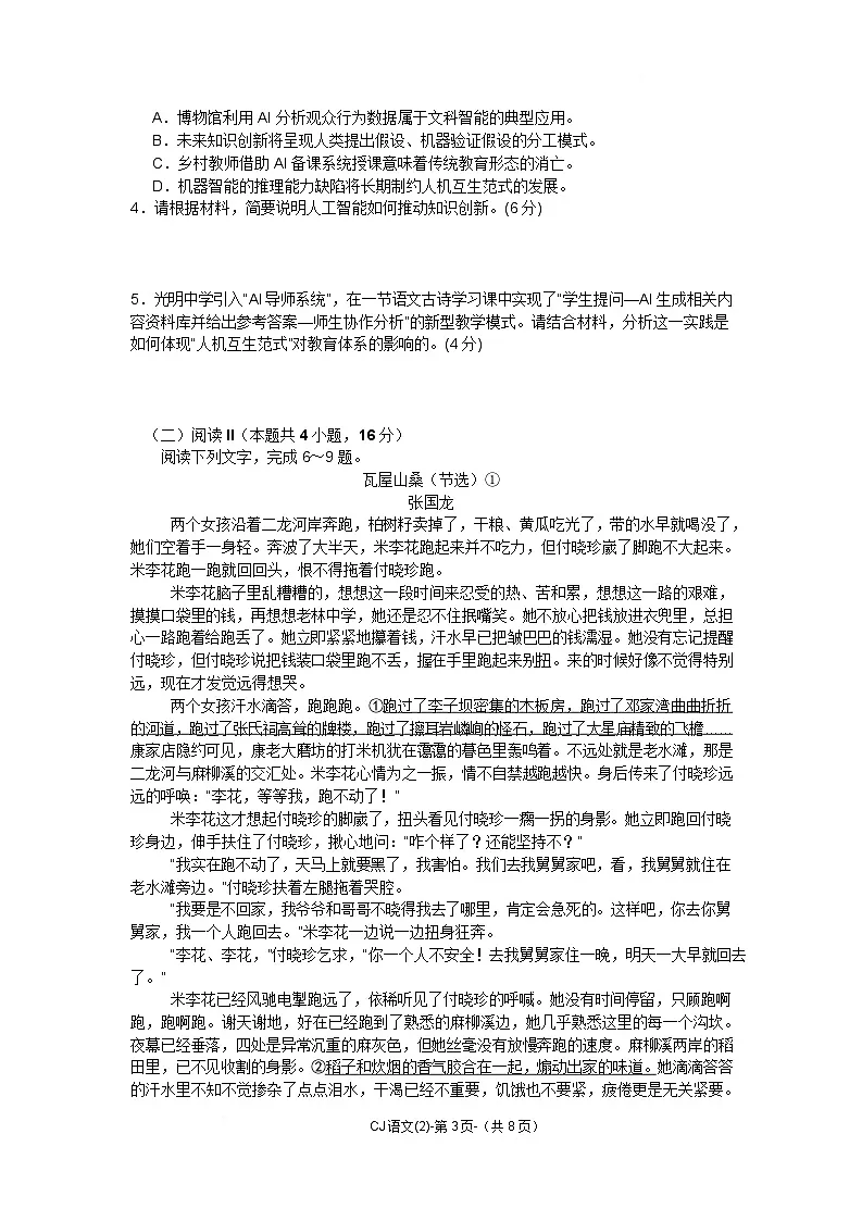 湖南省长沙市长郡中学2025届高三下学期高考适应性演练二语文试题 含解析第3页