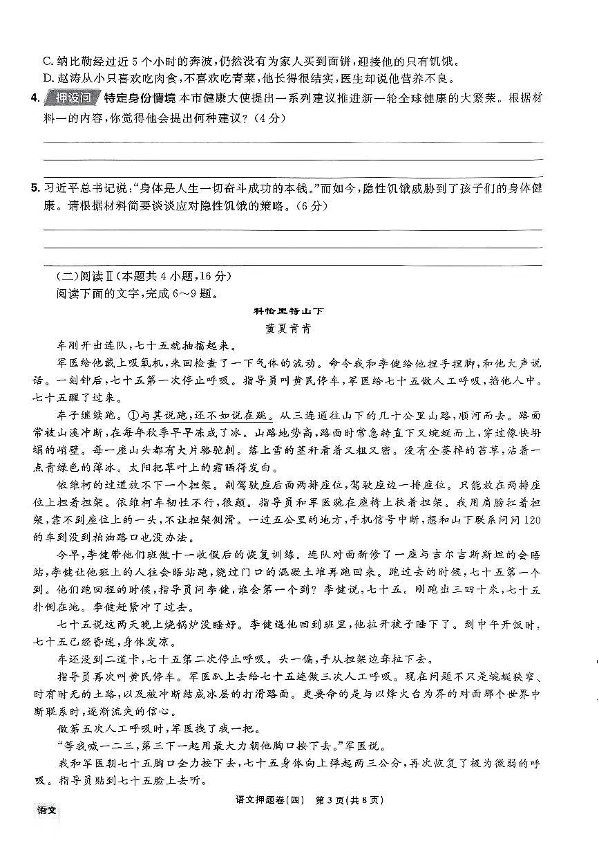 (新高考)2025年高考模拟必刷卷押题卷语文试卷四+答案第3页
