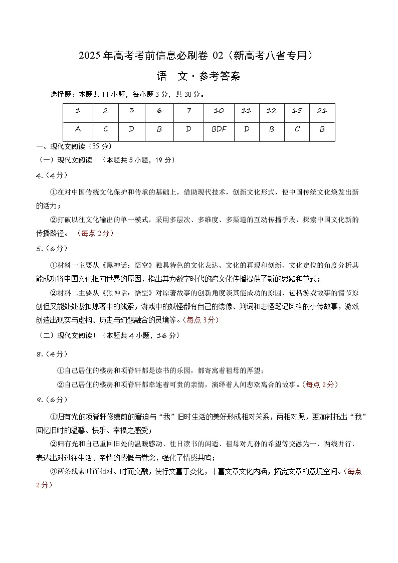 信息必刷卷02(新高考八省专用)参考答案第1页