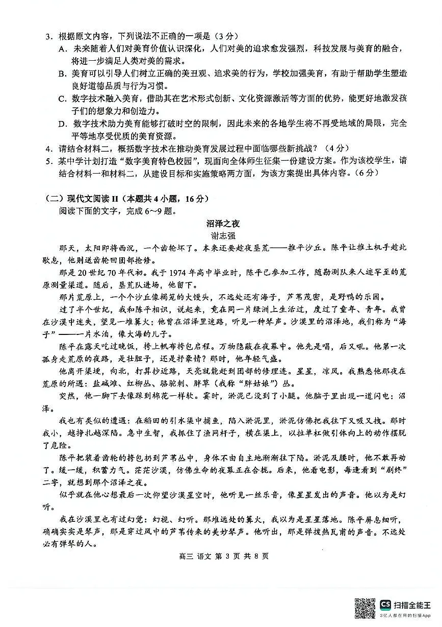 2025届广西壮族自治区河池市高三二模考试语文试题(高考模拟)第3页