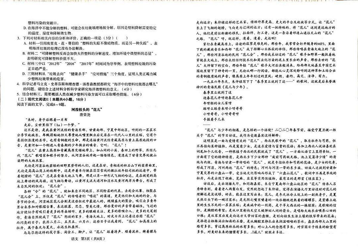 2025年陕西省宝鸡市高考模拟检测试题(一)语文试题(含答案)第2页