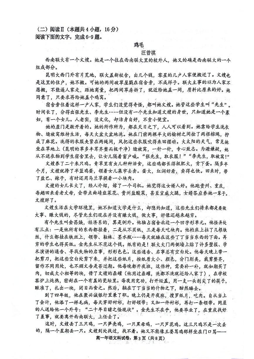 福建省泉州市永春第一中学2024-2025学年高一下学期5月月考语文试题第3页
