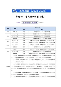 五年(2021-2025)高考语文真题分类汇编:专题07 古代诗歌阅读(诗)(全国通用)(原卷版)