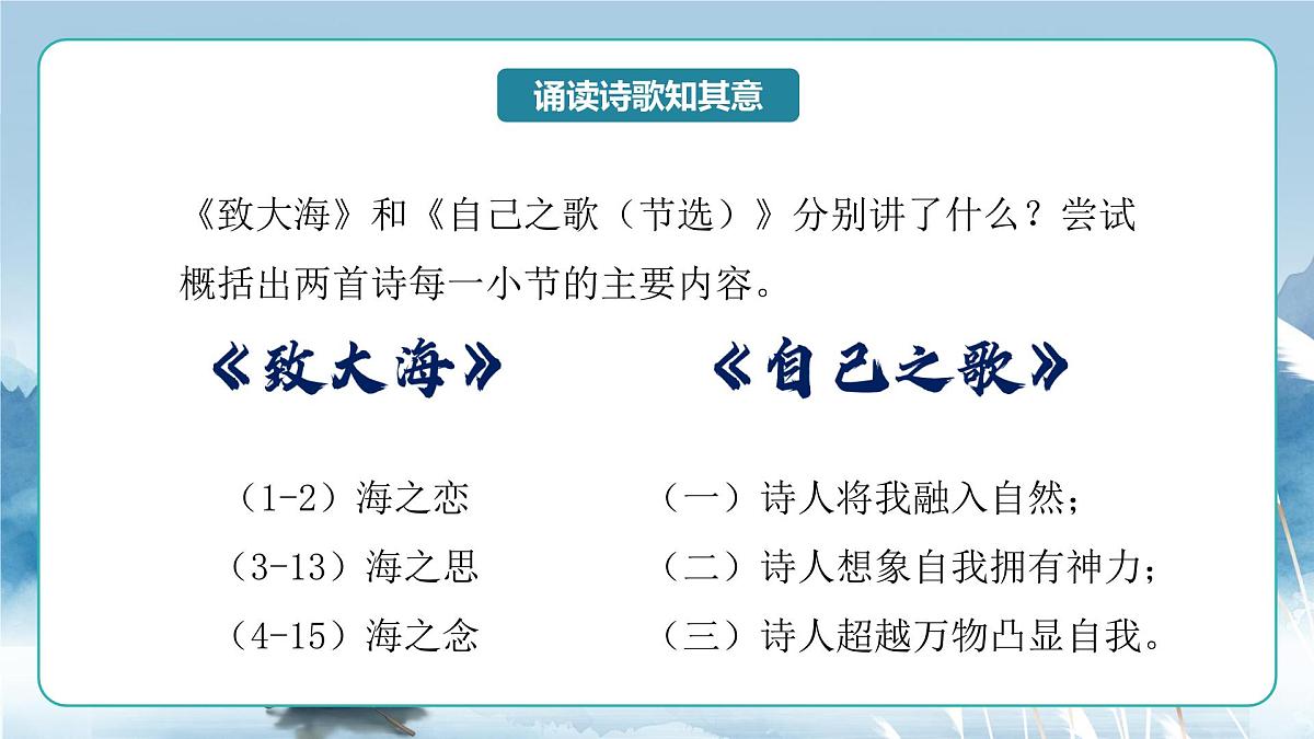 人教统编版高中语文选择必修中册第13课《致大海》《自己之歌》联读 课件第8页