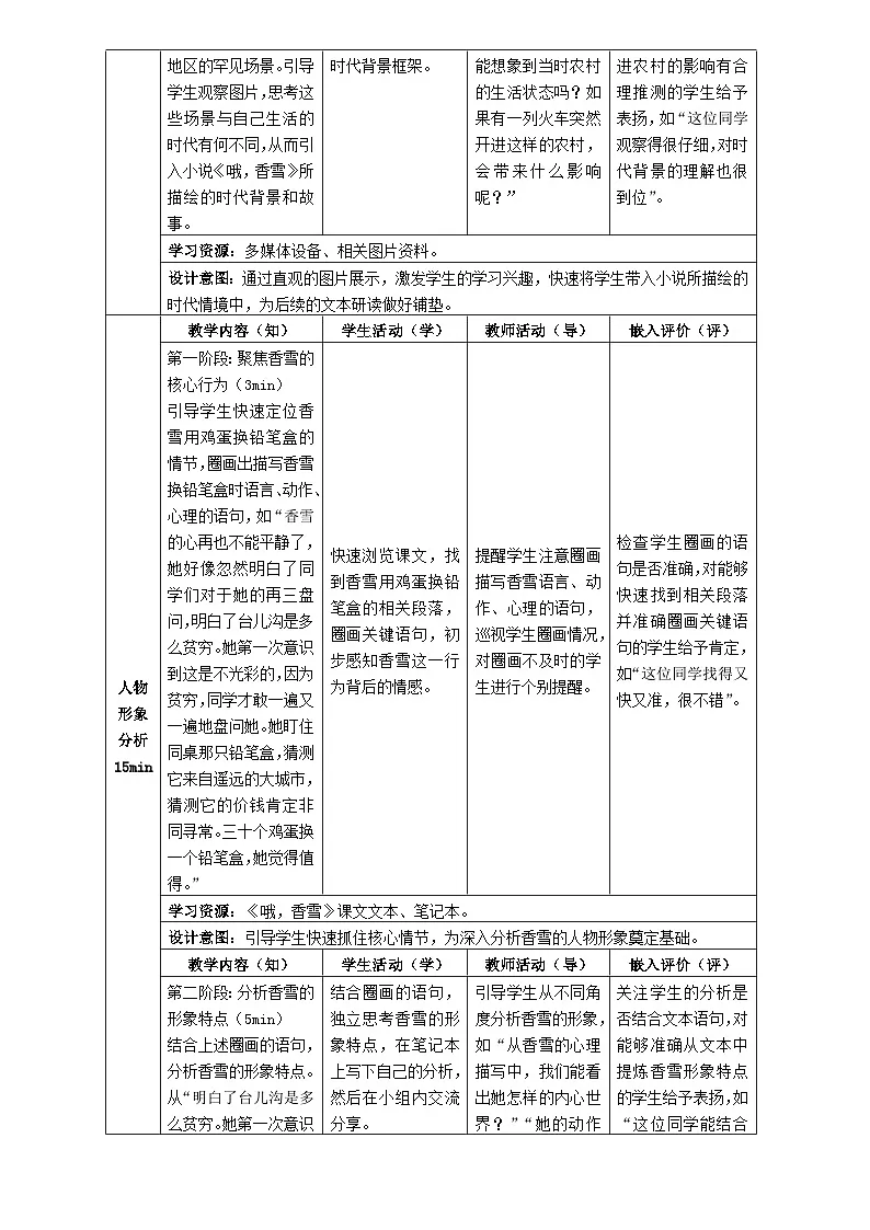 5统编版高中语文必修上册第一单元《哦,香雪》教学设计第3页