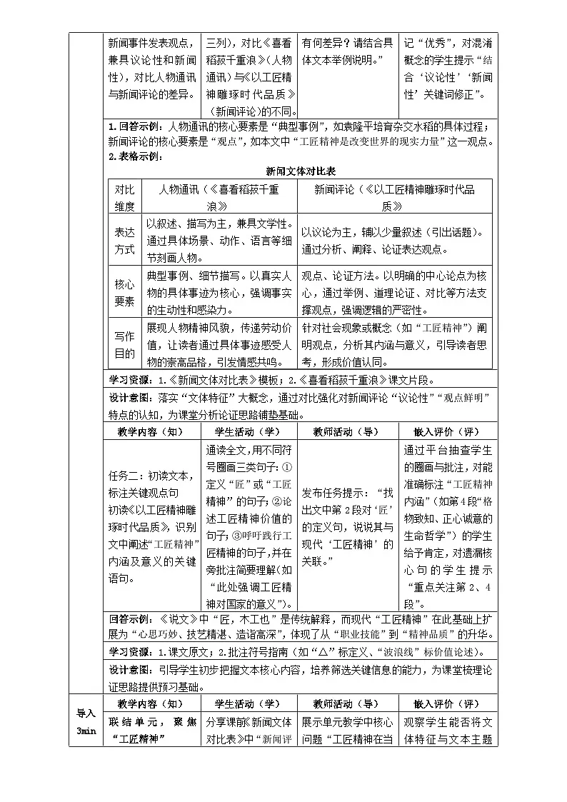 6统编版高中语文必修上册第二单元《以工匠精神雕琢时代品质》教学设计第2页