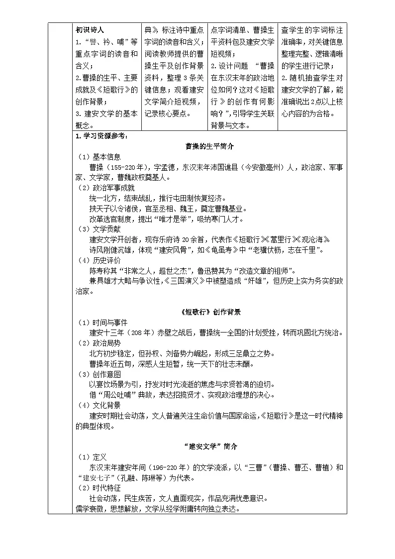 1统编版高中语文必修上册第三单元《短歌行》教学设计第2页
