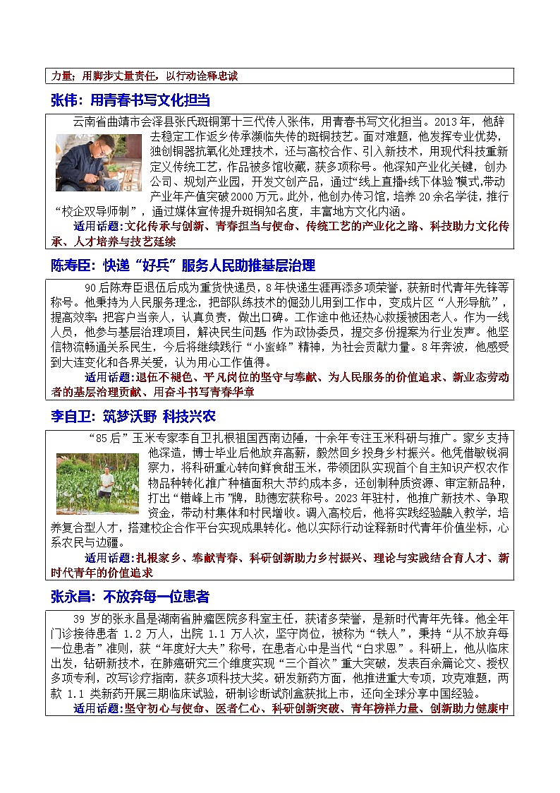 专题02 新时代青年先锋人物万能素材库与 10 大高考母题备考图谱-2026年高考语文作文热门主题素材讲练第3页