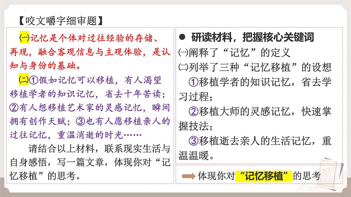 2026届高考语文写作指导 课件:对“记忆移植”的思考材料作文讲评第4页