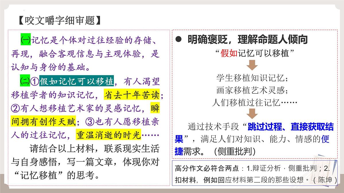 2026届高考语文写作指导 课件:对“记忆移植”的思考材料作文讲评第5页