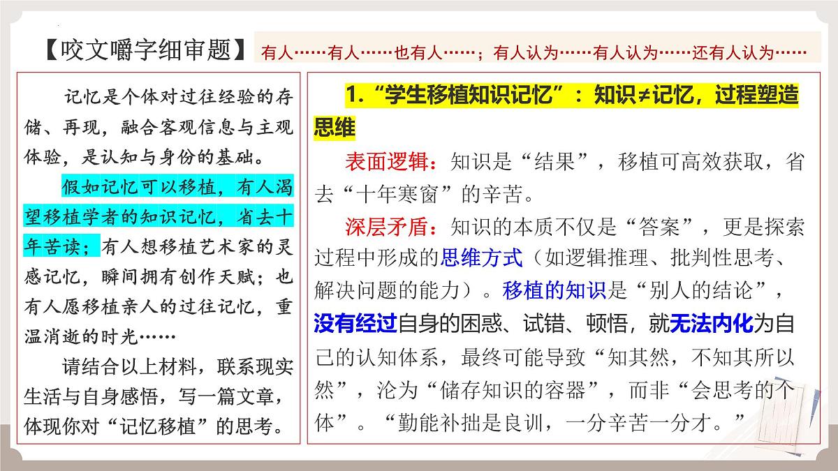 2026届高考语文写作指导 课件:对“记忆移植”的思考材料作文讲评第6页