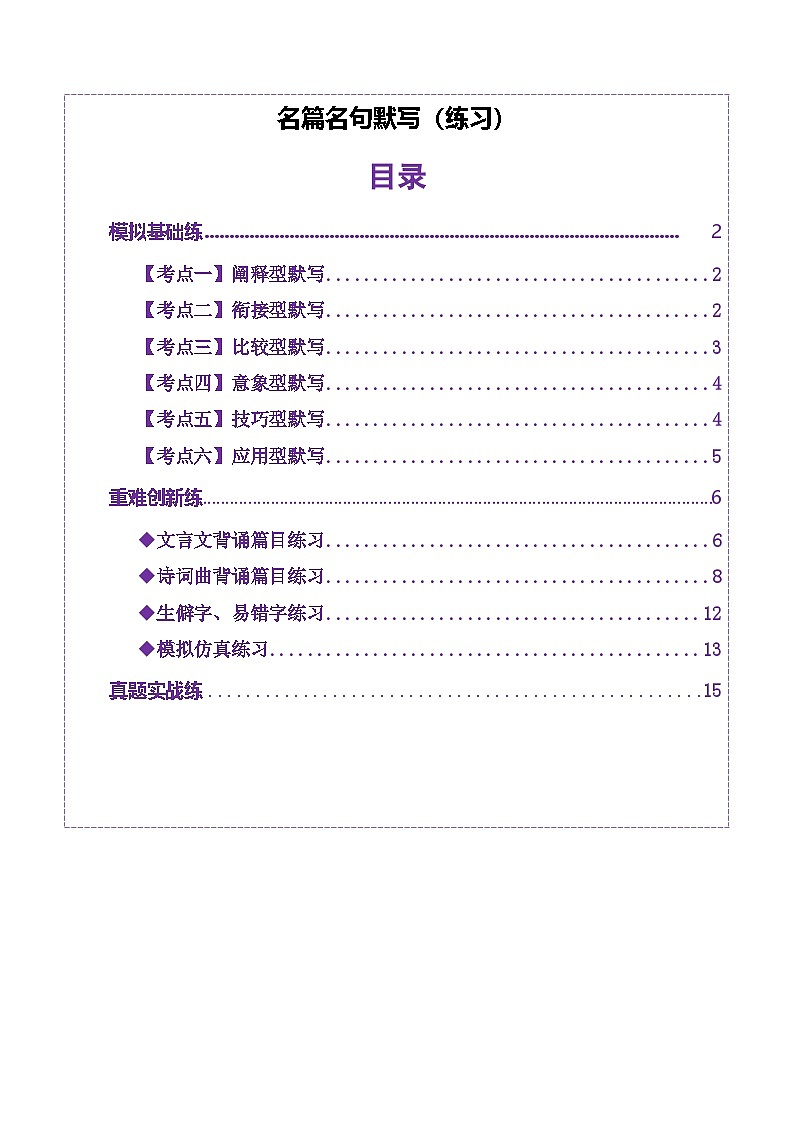 高考第一轮复习语文名篇名句默写(练习)(学生版+教师版)第1页